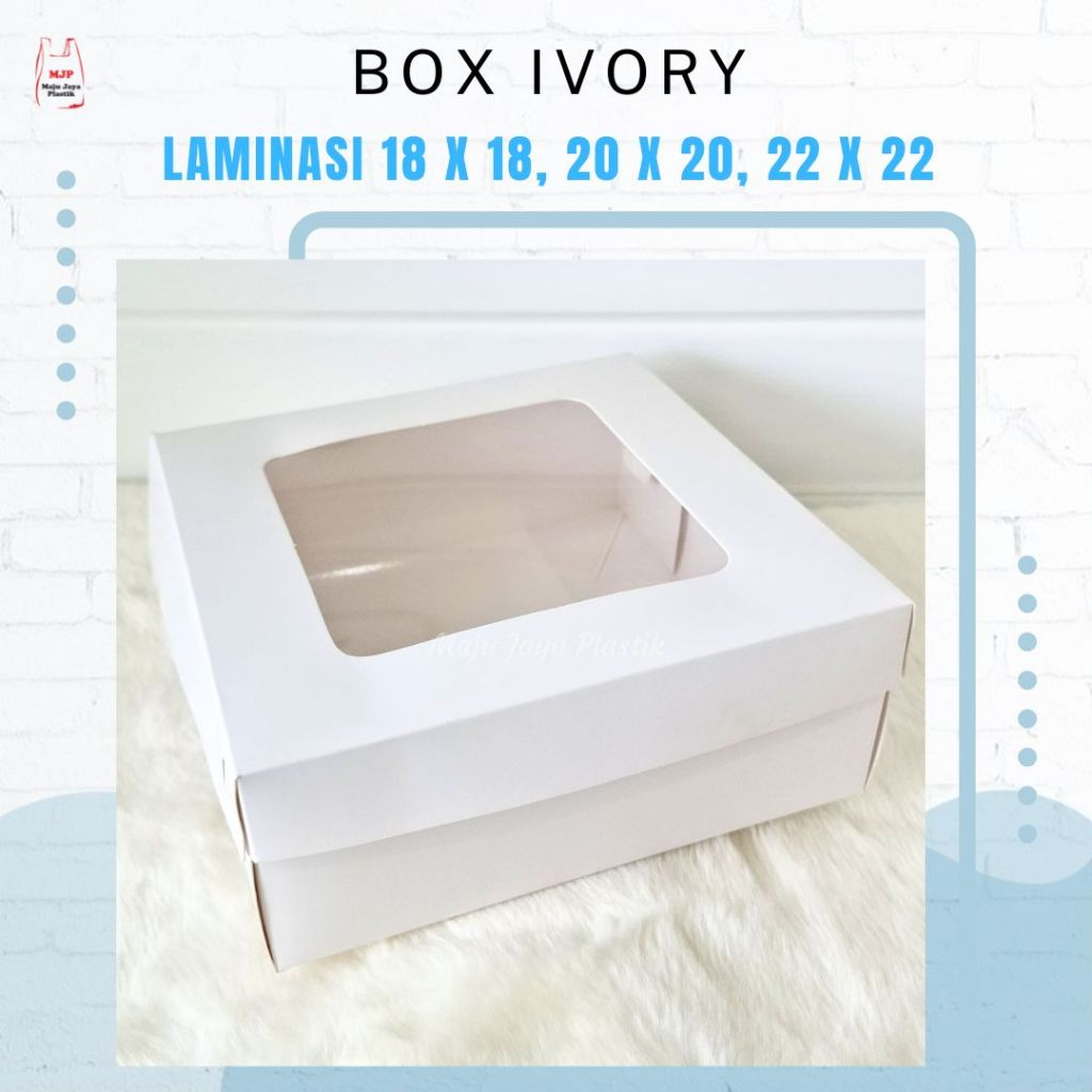 

Box IVORY 18x18 20x20 22x22 Tinggi 7cm Laminasi Jendela Kotak Box Putih Dus Cake Kue Roti
