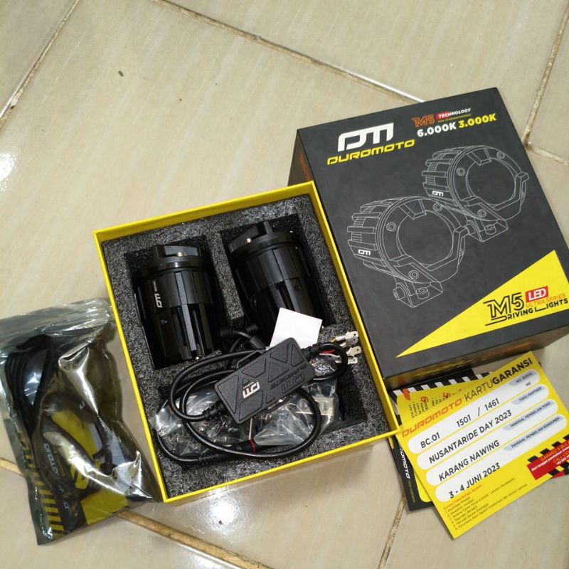 Lampu tembak Led Mini Projector DUROMOTO M5 + Saklar ON OFF Switch Duromoto Lengkap untuk Motor / Mo