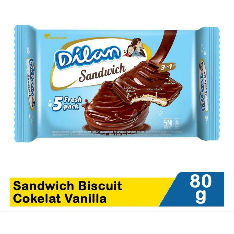 

Dilan Sandwich Biskuit cokelat vanilla 80G