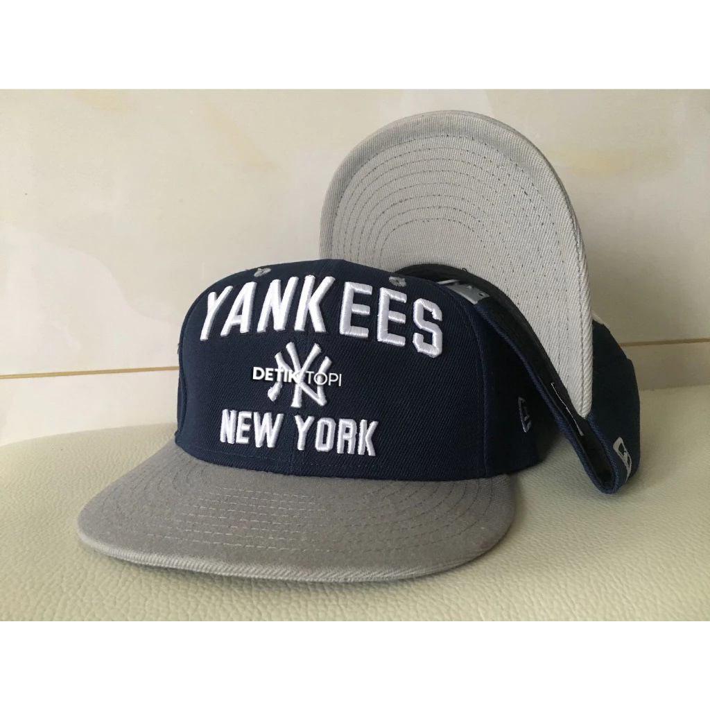 Topi NY New York Yankees Navy Grey Biru Dongker Font Snapback Bordir Premium IMPORT