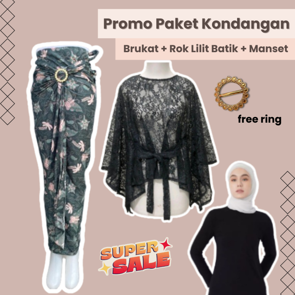 Paket 4in1 Promo Setelan Kondangan Setelan Kebaya Brokat Hanna mix Rok Lilit Batik Kebaya Brokat Wis