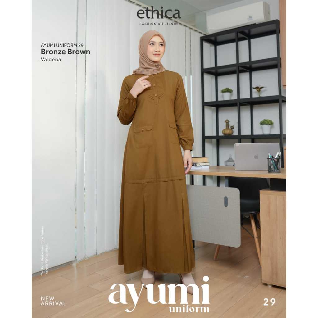 ETHICA DRESS AYUMI UNIFORM 29, 30, 31   WARNA : BRONZE BROWN  BAHAN : VALDENA  SIZE UNIFORM 29 : XS 
