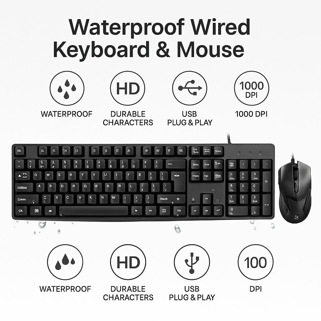 Keyboard Mouse USB Combo Set Kabel Wired