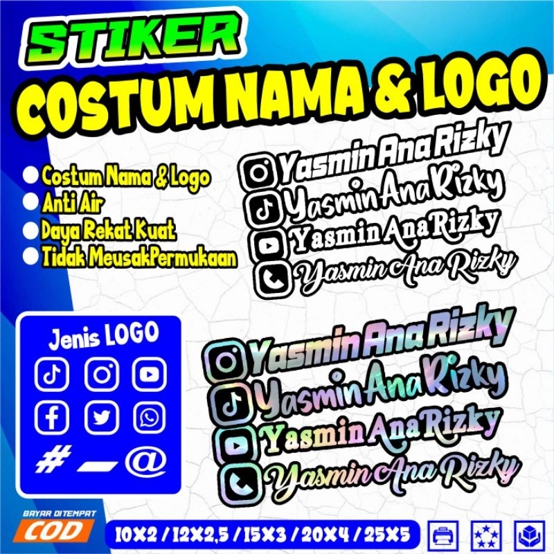 Costum stiker nama,sticker nama sosmet,stiker cutting nama