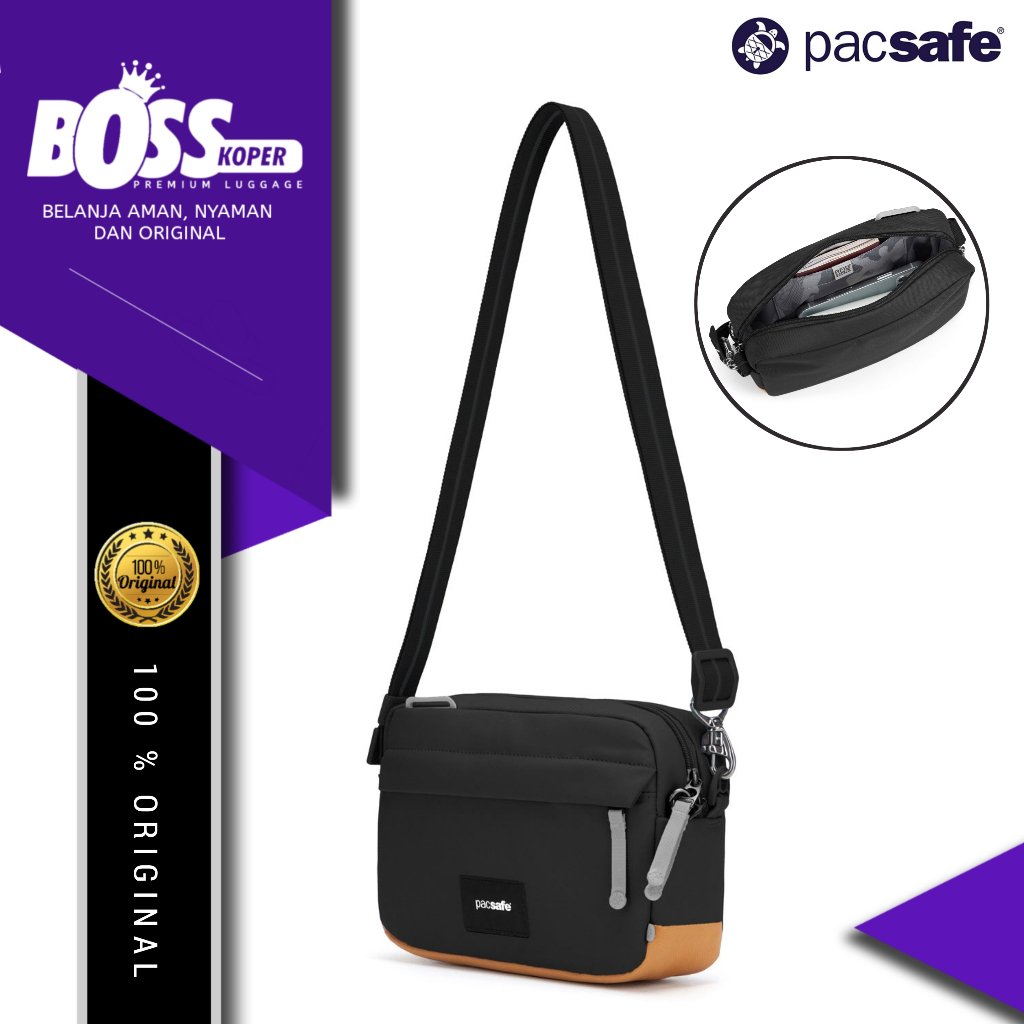 Tas selempang traveling PACSAFE crossbody tablet 7 inch RFID blocking protection original