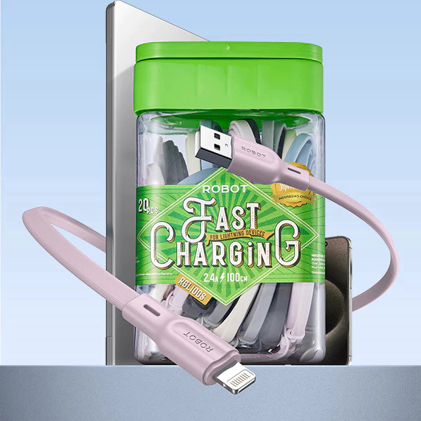 KABEL DATA ROBOT RGL100 LIGHTNING IPHONE KABEL CHARGER ROBOT RGL100 LIGHTNING TOPLES 20PCS