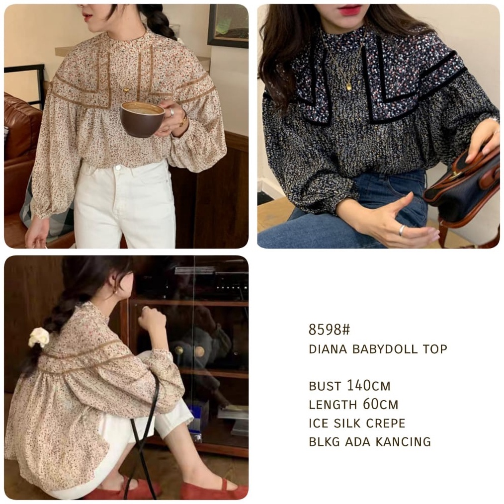 KODE D24H Diana Babydoll Top CremeBlack Ice Silk Crepe