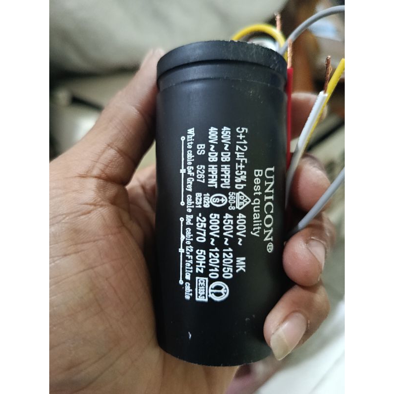 KAPASITOR MESIN CUCI 2 TABUNG 5+12UF|KAPASITOR DINAMO MESIN CUCI