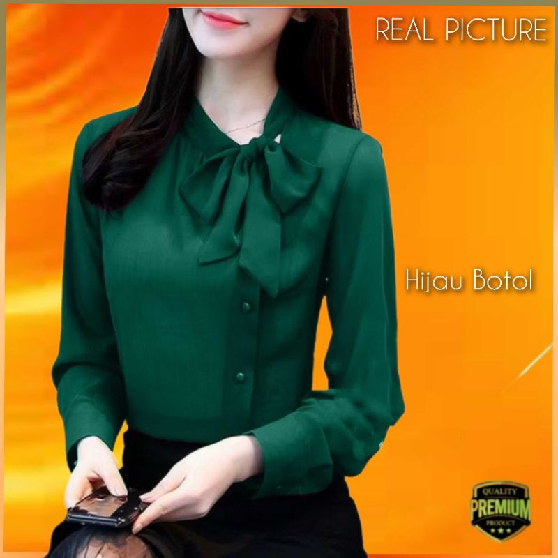 Atasan Wanita TM 7352 Baju Kemeja Blouse Kerja Elegan Korea Hijau Botol