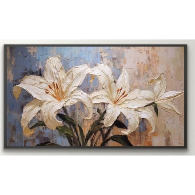 Lukisan kanvas modern bunga Lily tekstur hiasan dinding aesthetic