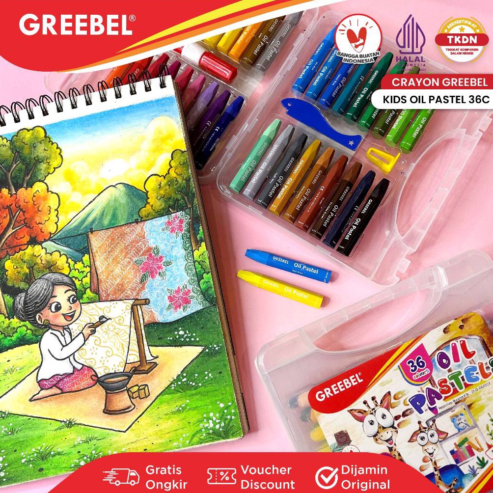 

KODE R6Q GREEBEL Crayon Krayon Kids 36 Warna Kids Oil Pastel 36 KOP36 Crayon Set Mewarnai Professional