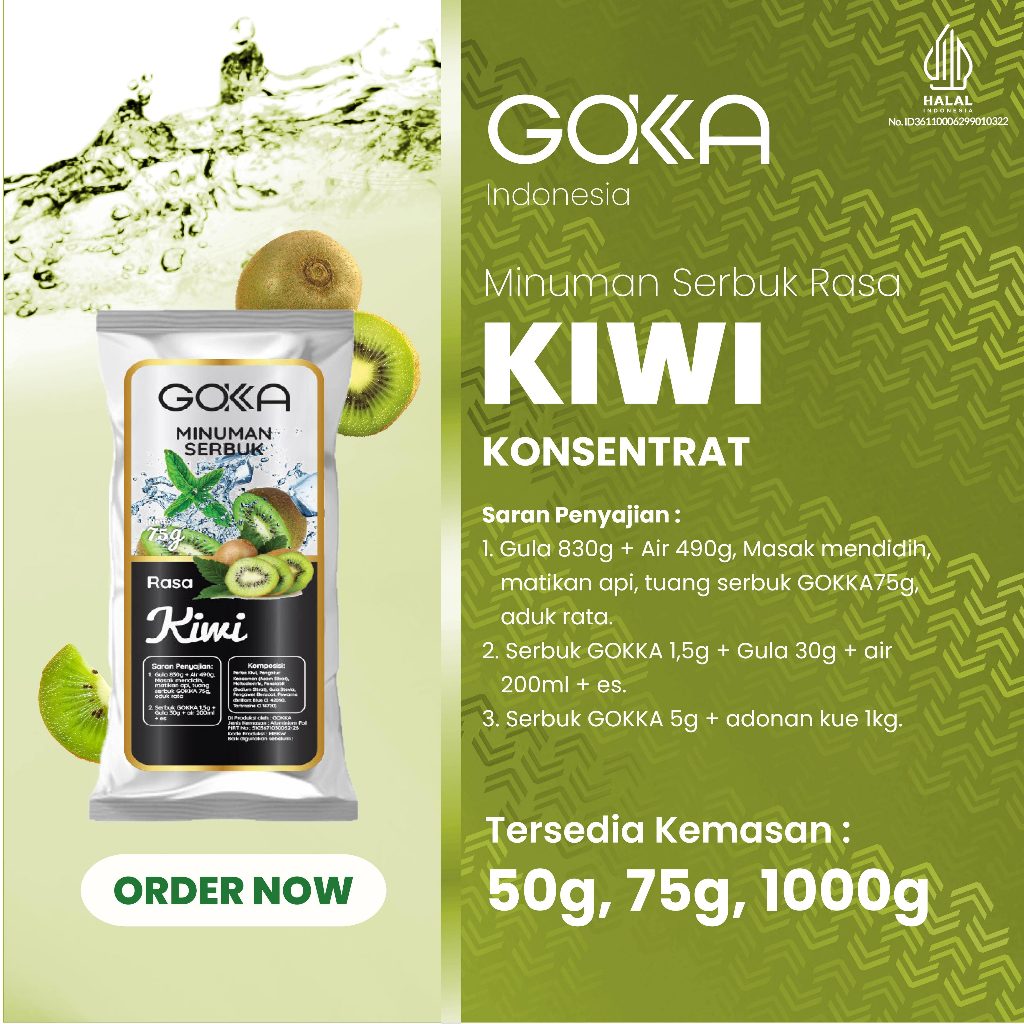 

Gokka Powder Drink / Bubuk Minuman Rasa Kiwi Kemasan 50gr