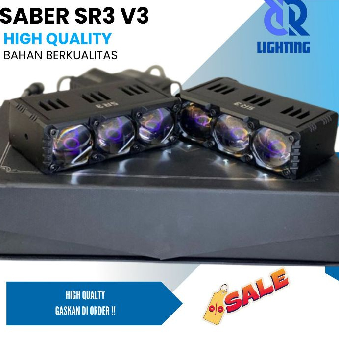SABER SR3 V3 NEW MINI PROJIE 3 MATA LED PROJECTOR LAMPU MOBIL BERGARANSI