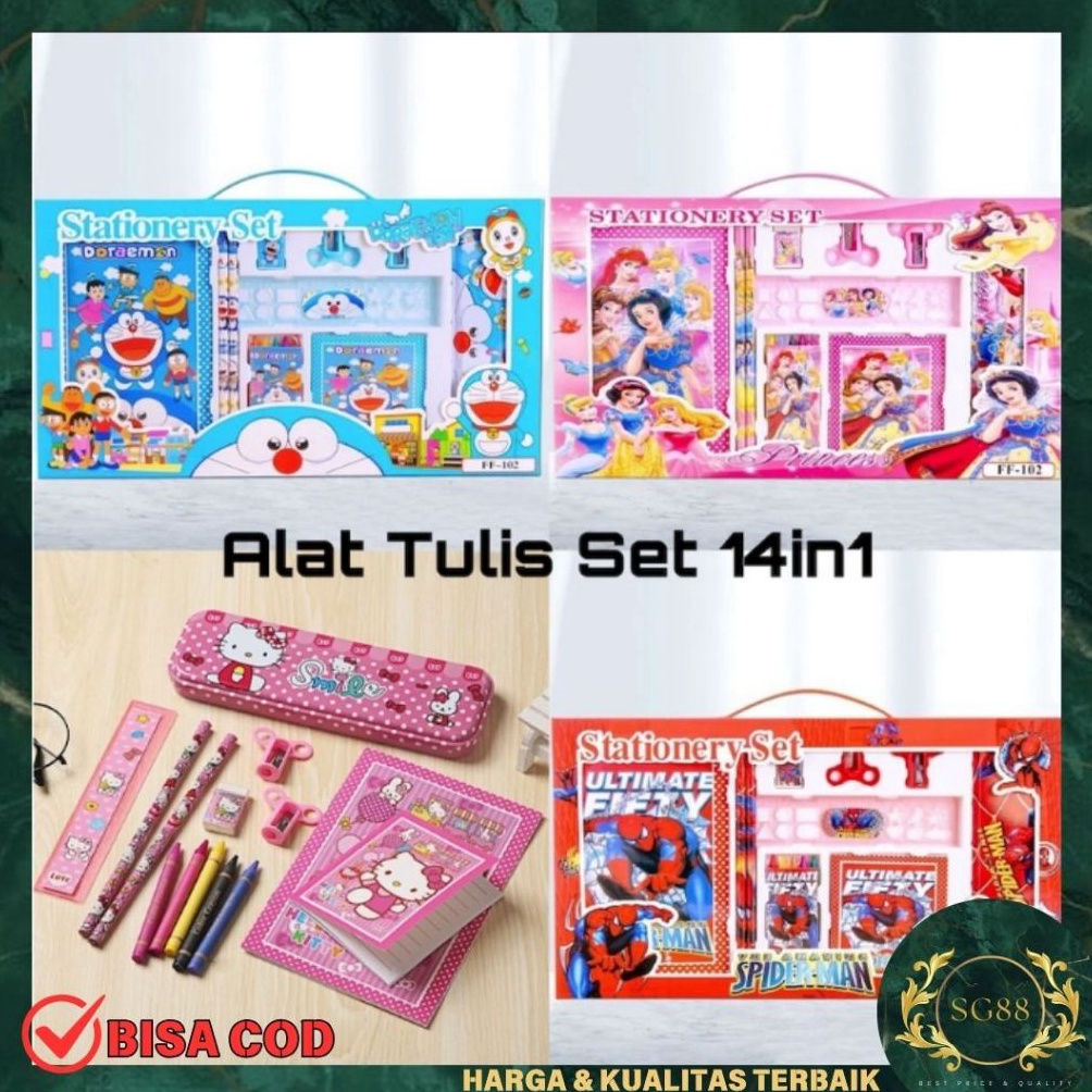 

KODE T17J Stationary Alat Tulis Set 14 in 1 Paket Alat Tulis Anak Motif Kartun Karakter Lucu
