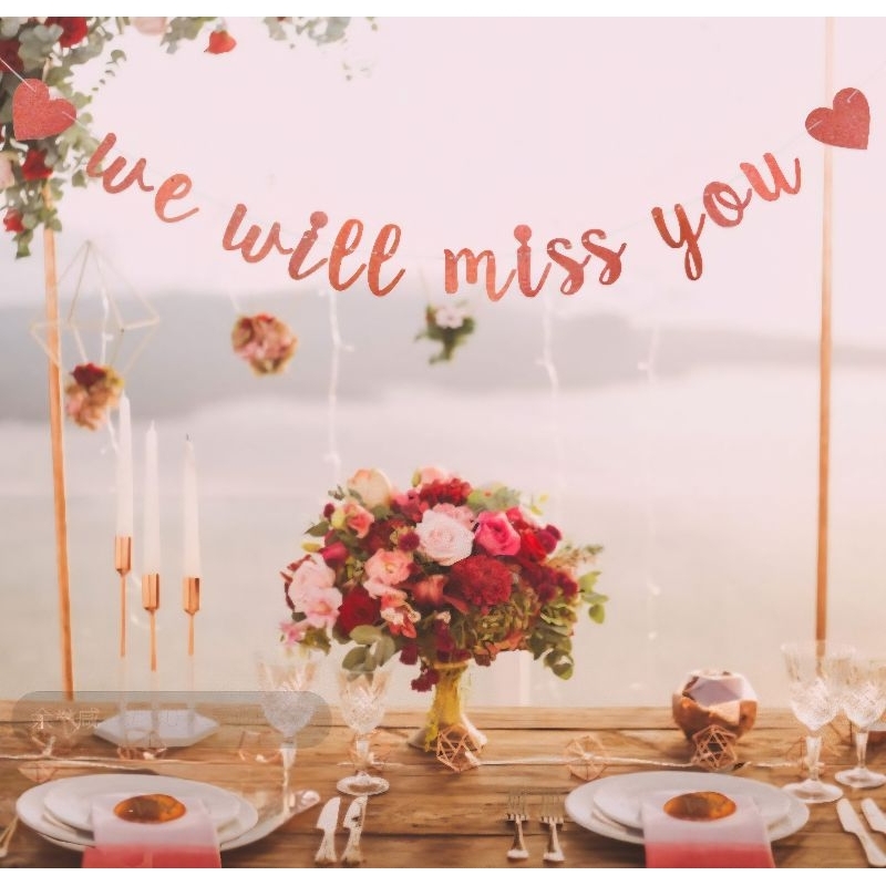 Banner Backdrop Spanduk // We will miss you // Dekorasi Pesta Decoration Pink Paper Banner //retirem