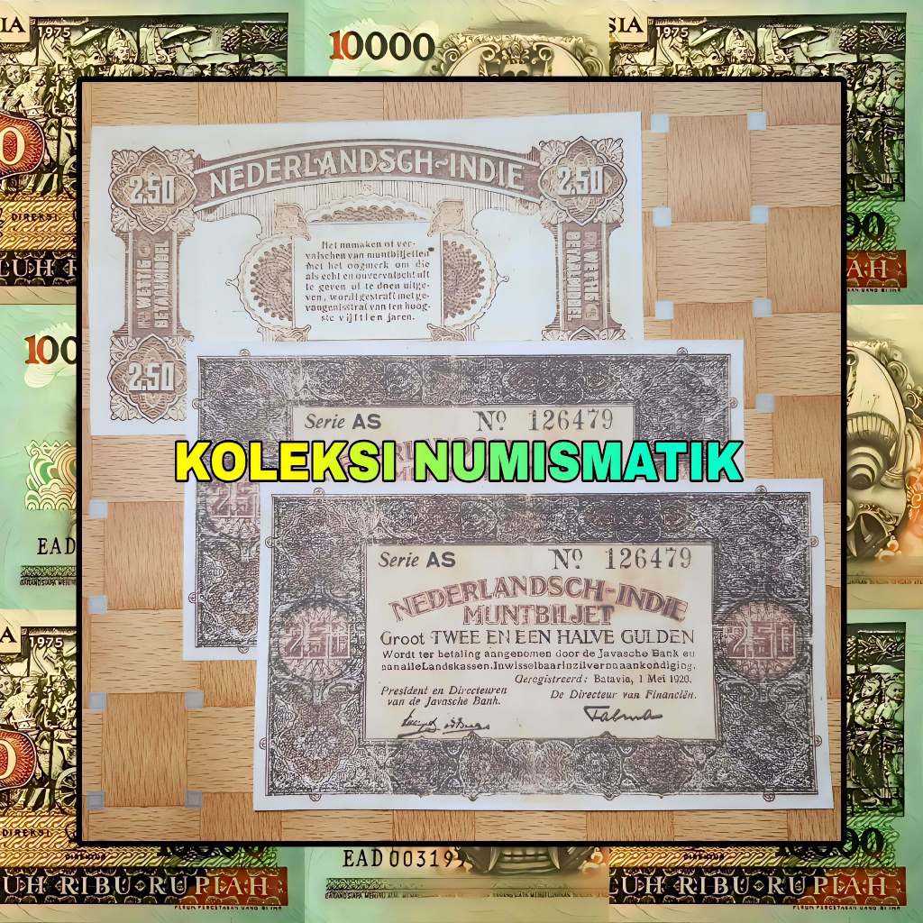 SOUVENIR REPRO UANG KERTAS KUNO HINDIA BELANDA 2½ GULDEN MUNTBILJET 1920