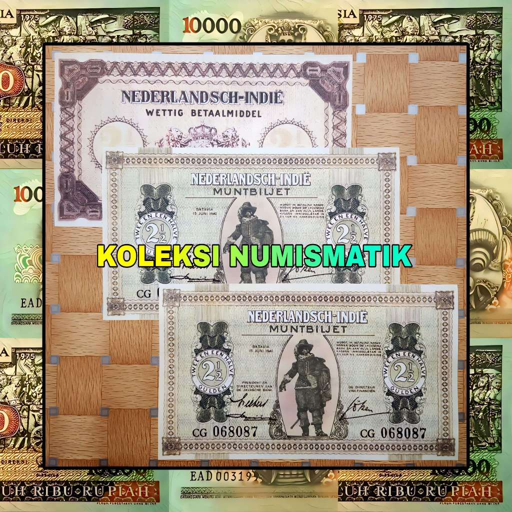 SOUVENIR REPRO UANG KERTAS KUNO HINDIA BELANDA 2½ GULDEN MUNTBILJET JP COEN 1940