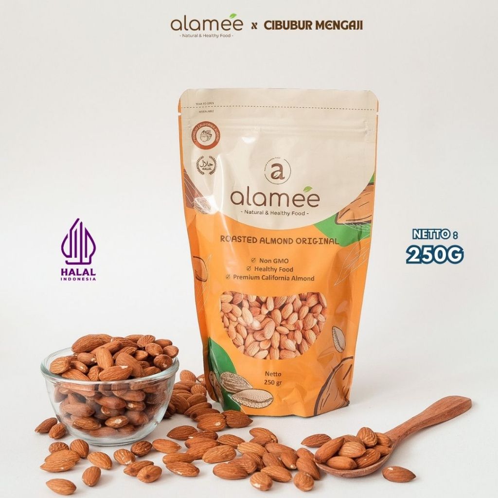 

ALAMEE Kacang Almond Panggang Kupas 250gr Premium Almond Roast Roasted Grade A California