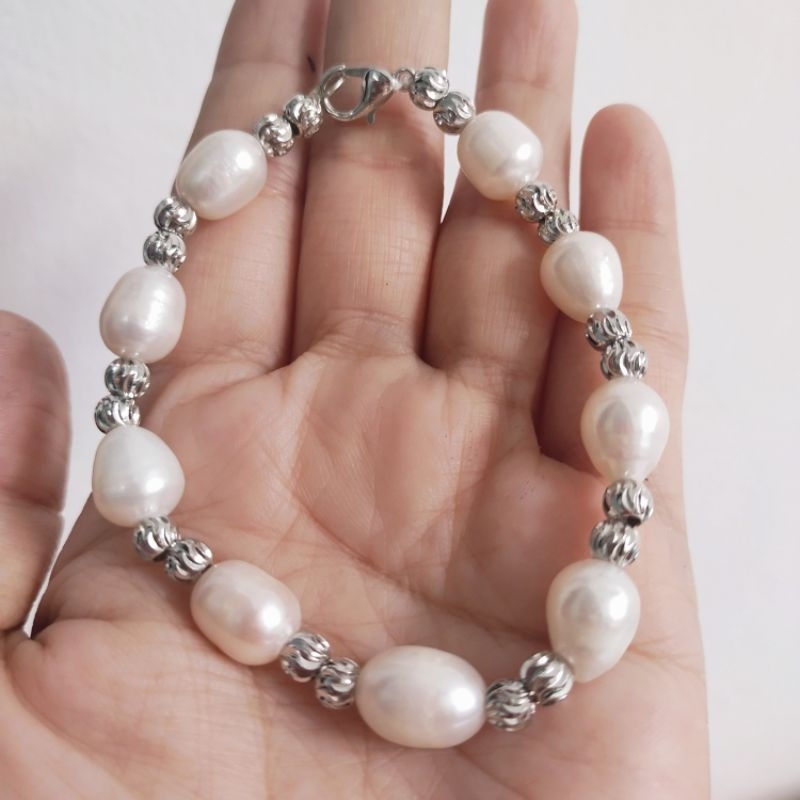 Gelang Mutiara Abu Silver Oval Mutiara Air Tawar 131