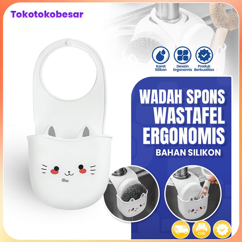 Keranjang pembuangan wastafel, tas gantung, keran, rak penyimpanan spons pencuci piring, perlengkapa