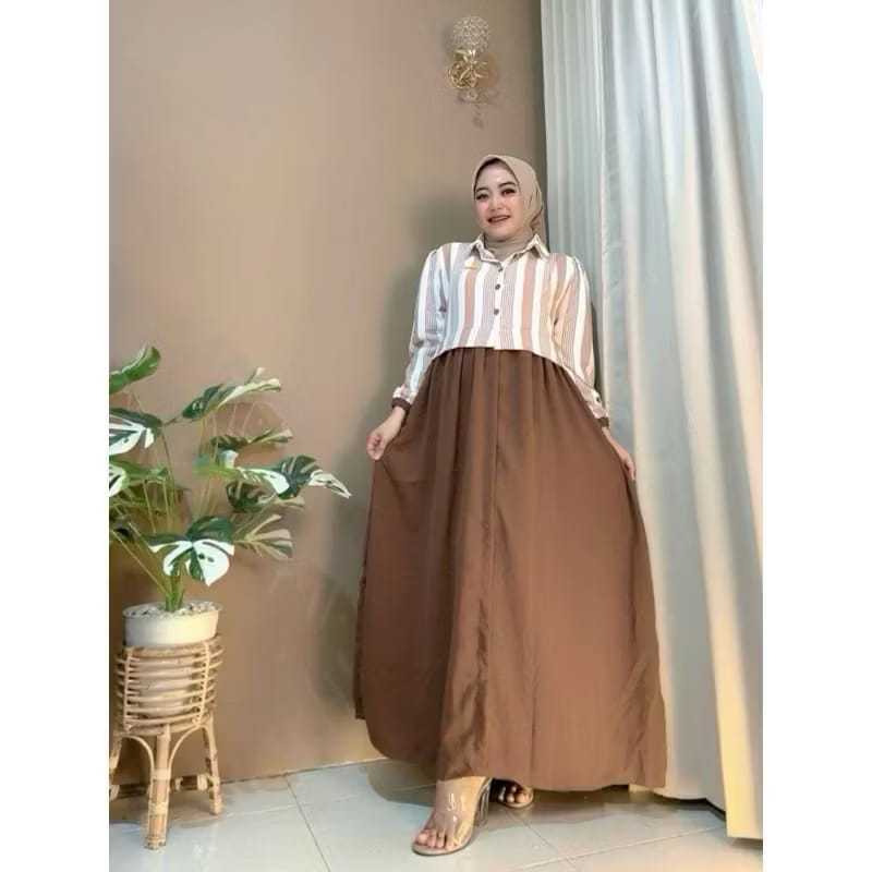 Gamis Crinkle Motif Bunga Belinda Dress Airflow Busui Friendly