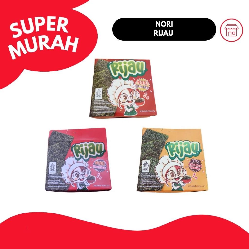 

Rijau Nori – Camilan Rumput Laut Renyah Isi 12 pcs x 4g | Varian: Pedas, Ayam Bawang, BBQ