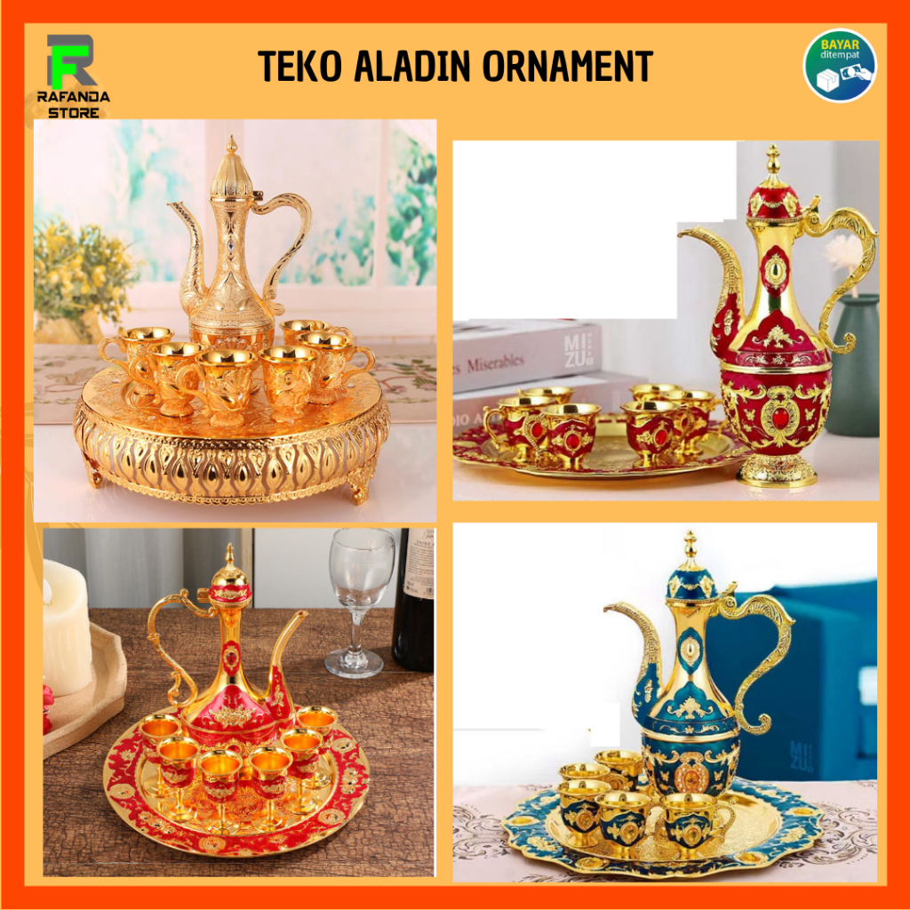Teko  Arab Hias Aladin Mini Cocok untuk Air Zamzam Ornamen 7 In 1 Set Cangkir Teh Ketel Mewah