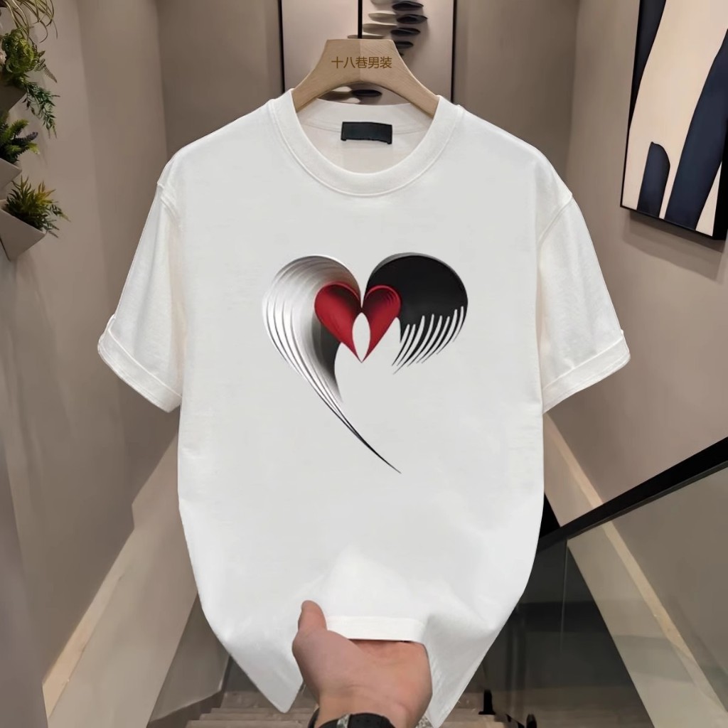 COD!Kaos Pria Putih dengan Hati Merah dan Biru/Kaos Distro Unisex Motif Hati Modern – Gaya Kekinian 