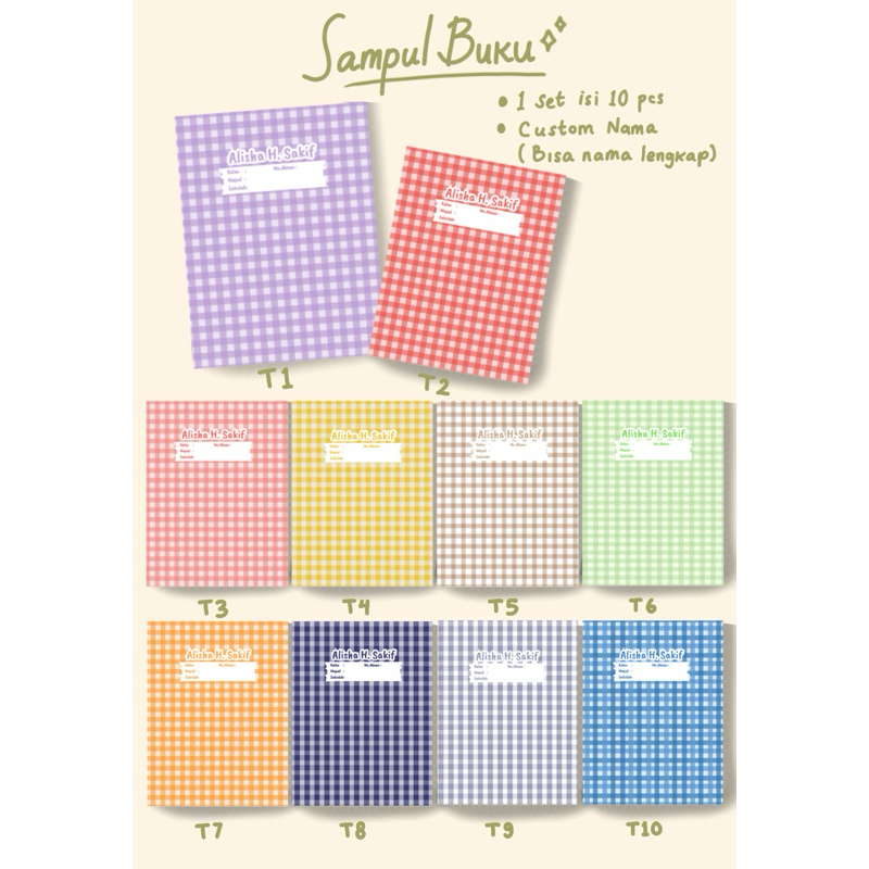 

10 Pcs Sampul Buku Aesthetic Custom Nama