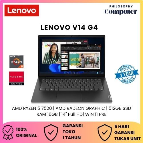 LAPTOP Lenovo V14 G4 Ryzen 5 7520U 16GB 512GB SSD Windows 11 14.0" FHD