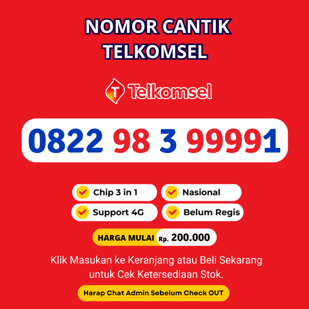 Kartu Perdana Cantik Telkomsel Seri Kwartet 9 Premium - Nomor Cantik Simpati Kwartet 9 Support 4G LT