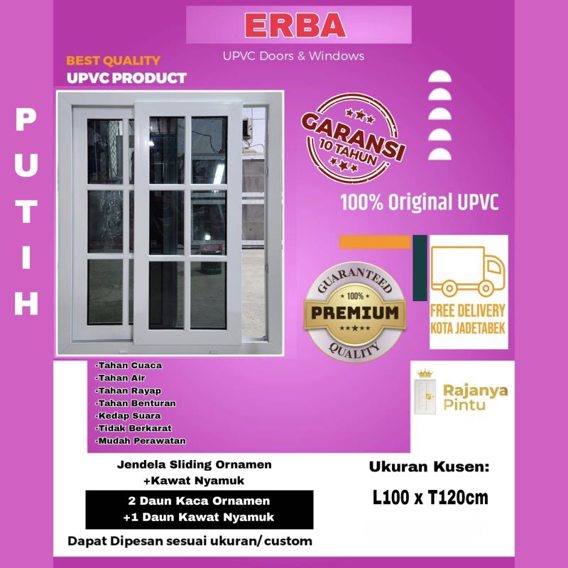 Jendela Sliding UPVC Premium ERBA Ornament+kawat nyamuk