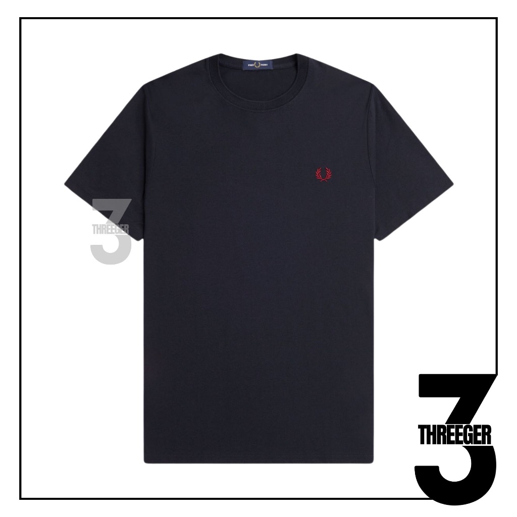 Fred Perry Burnt Red Logo Tee Navy Original / Kaos Fred Perry Original