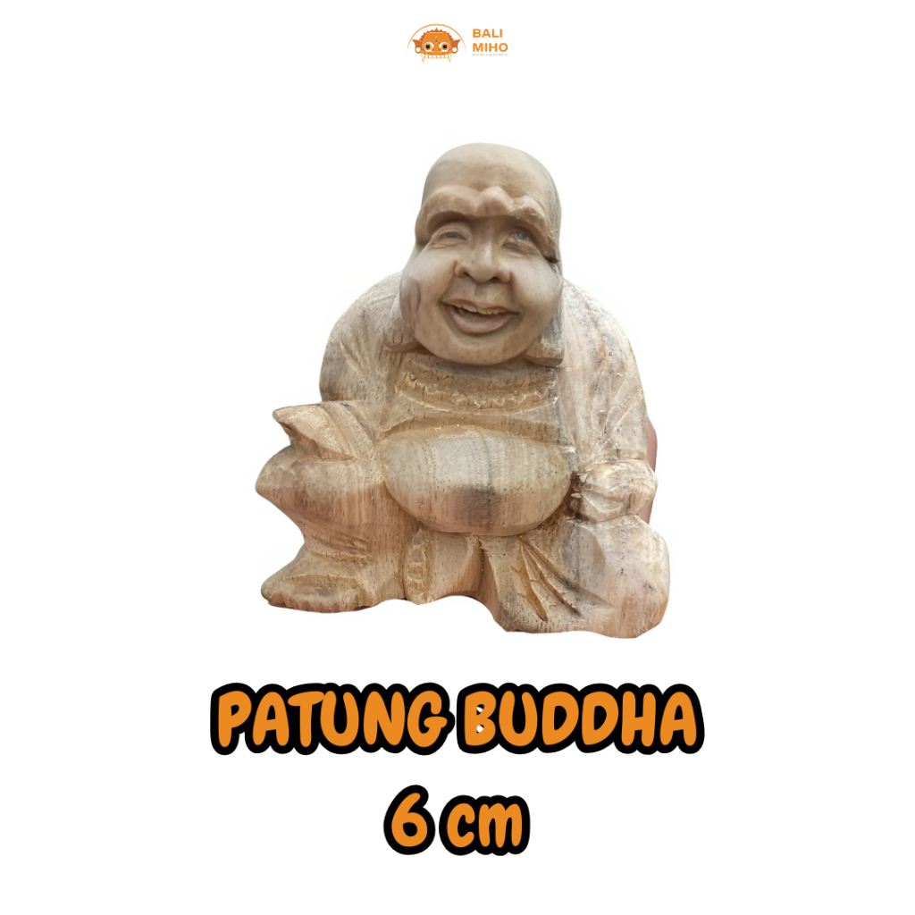 Patung Budha Pekong Mini 6 cm - Patung Maitreya Budha Kayu - Patung Happy Buddha Mini