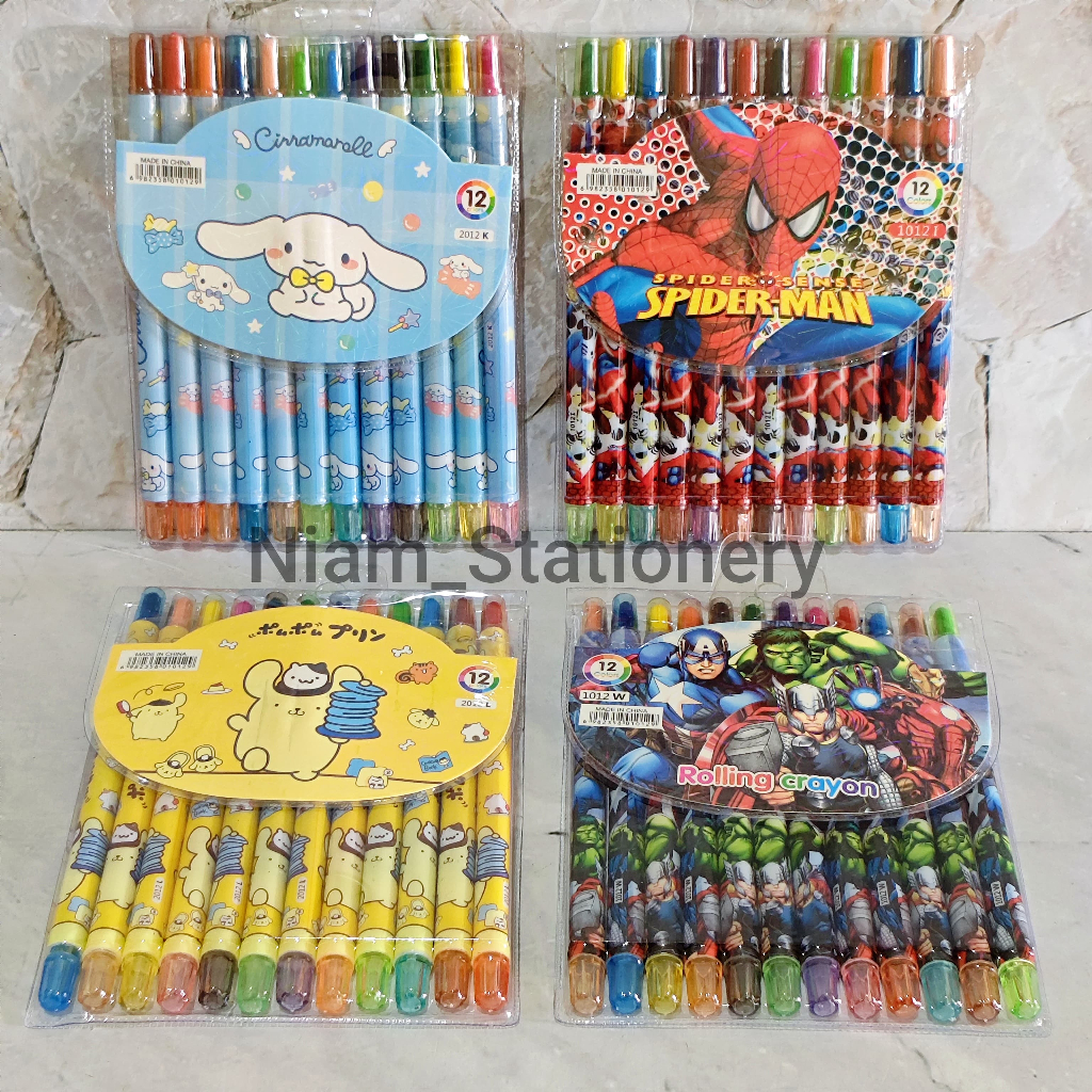

Azka SATU SET ( 12 WARNA ) Rolling Crayon Crayon Putar Karakter 12 Warna Panjang
