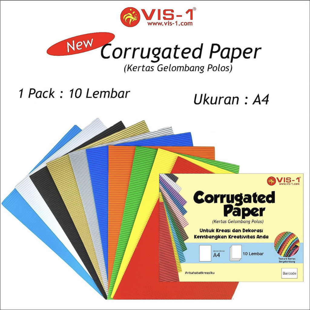 

1 PAK / 10 Warna Corrugated Paper VIS-1 A4 ( Kokoru )
