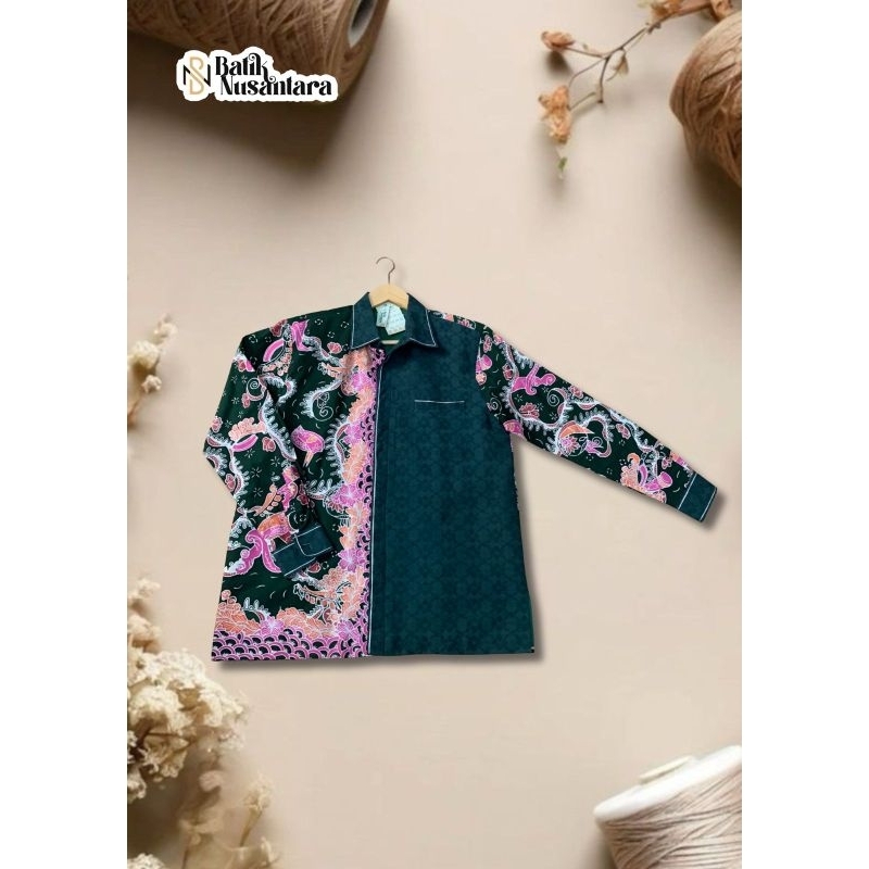 Kemeja Pria Batik Surabaya Motif Remo Suroboyoan Kombinasi Doby Hijau