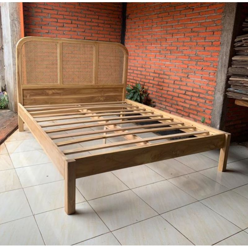 RAY dipan tempat tidur , dipan jati kombinasi rotan - 120x200
