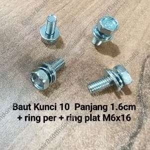 Baut kunci 10 panjang 1.6cm + ring plat + ring per M6x16