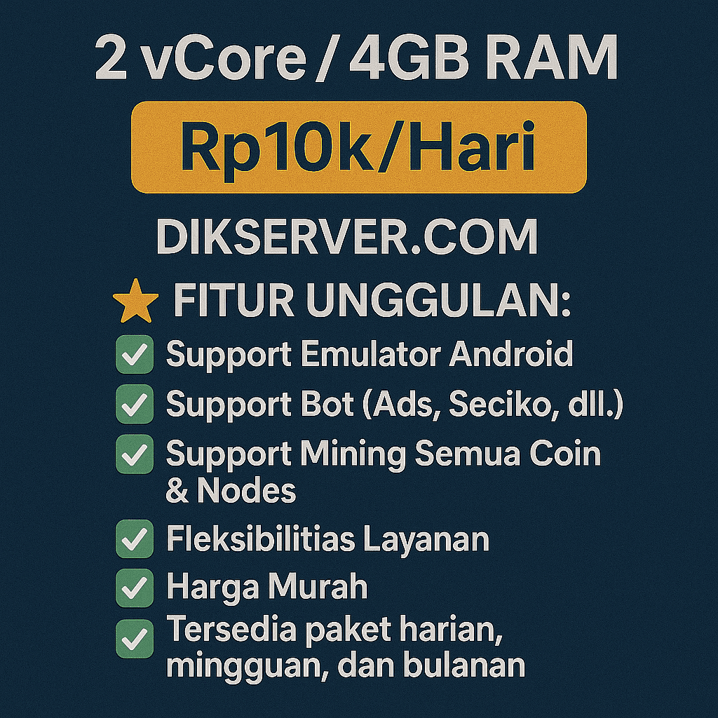 VPS / RDP Premium HARIAN | 2Core 4GB Ram Hingga 32Core 128GB Ram | Windows / Linux | Stabil, Legal &