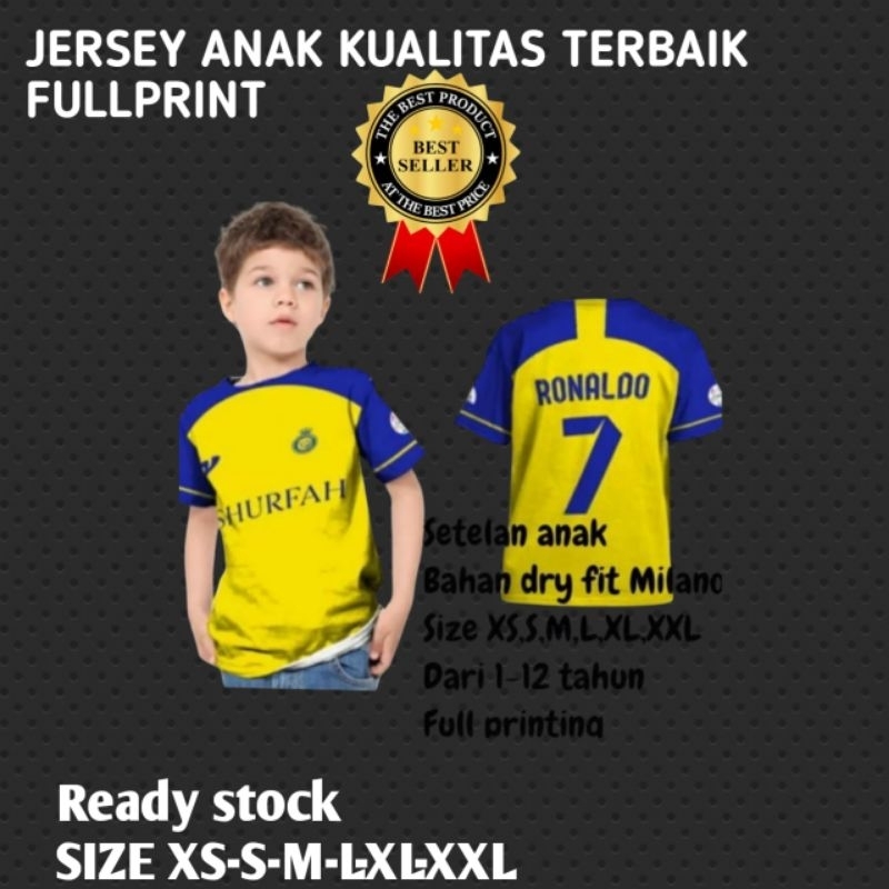 Jersey alnassr Ronaldo home baju bola anak alnassr kaos bola anak Ronaldo kualitas terbaik