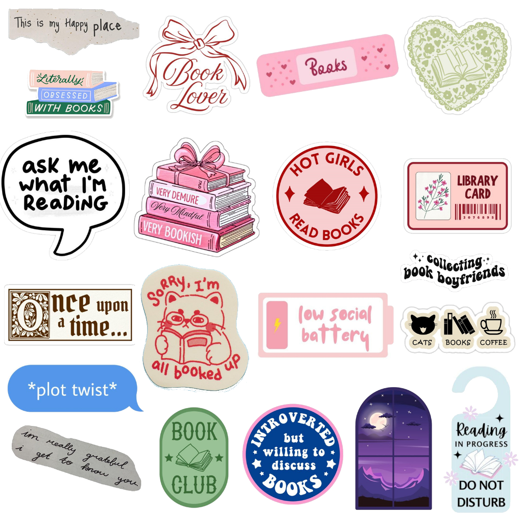 

Book Lover Bookish Introvert Deco Sticker Pack Include 20pcs Waterproof Aesthetic Vintage Phonecase