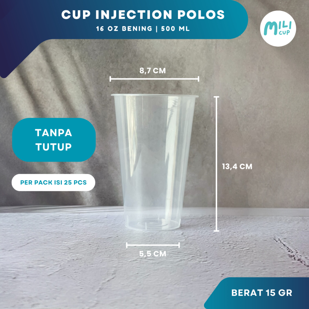 Gelas Cup Plastik Polos PP Injection 16 Oz Oval Bening / Frosted - Isi 25 PCS