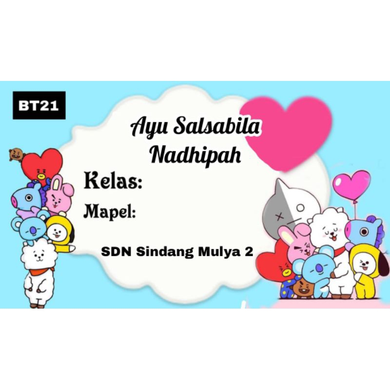 

(ISI 50 PCS) SUDAH ADA LEM STICKER LABEL BUKU SEKOLAH CUSTOM NAMA & FOTO MOTIF BT21