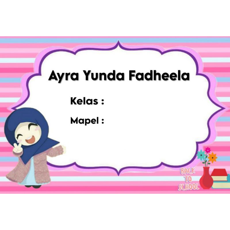 

(ISI 50 PCS) SUDAH ADA LEM STICKER LABEL BUKU SEKOLAH CUSTOM NAMA & FOTO MOTIF HIJAB