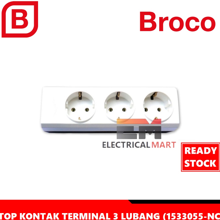 Flash Sale Stop Kontak 3 Lubang Broco Putih 1533 Socket Terminal Kuningan 2P Colokan 3Lubang Outbow 