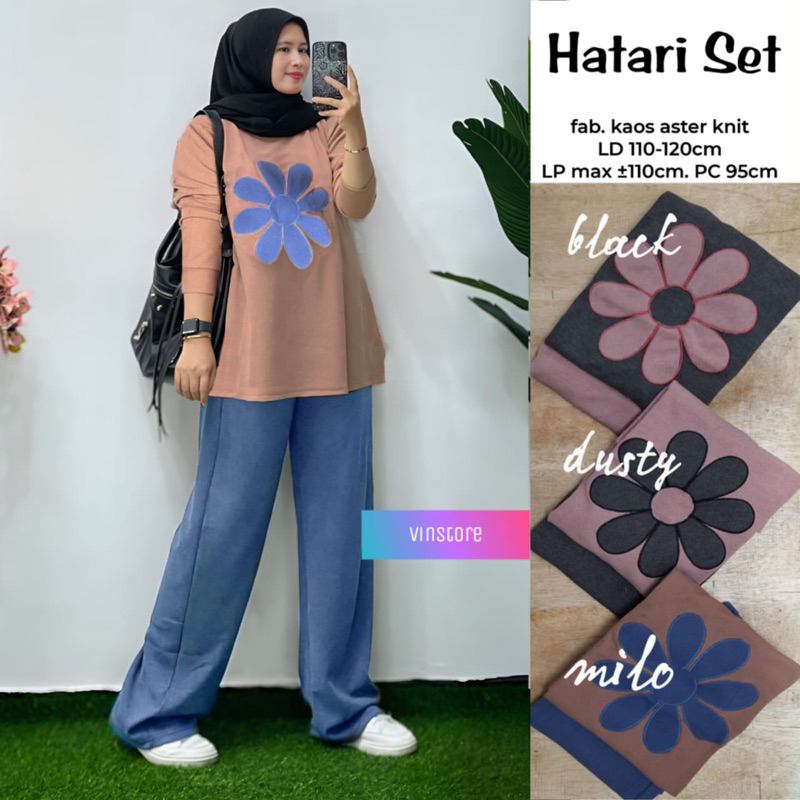 Hatari set | Baju setelan santai wanita motif bunga besar bahan kaos adem