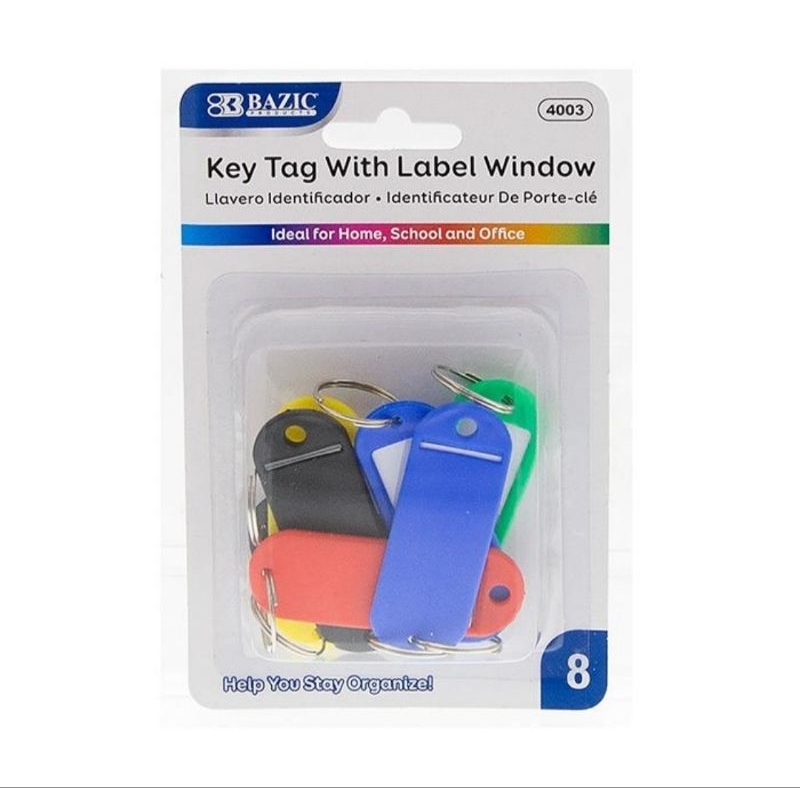 Bazic - Key Tag With Label Window 4003 8 pcs / Gantungan Kunci Tag Nama Bazic 4003 Isi 8pcs