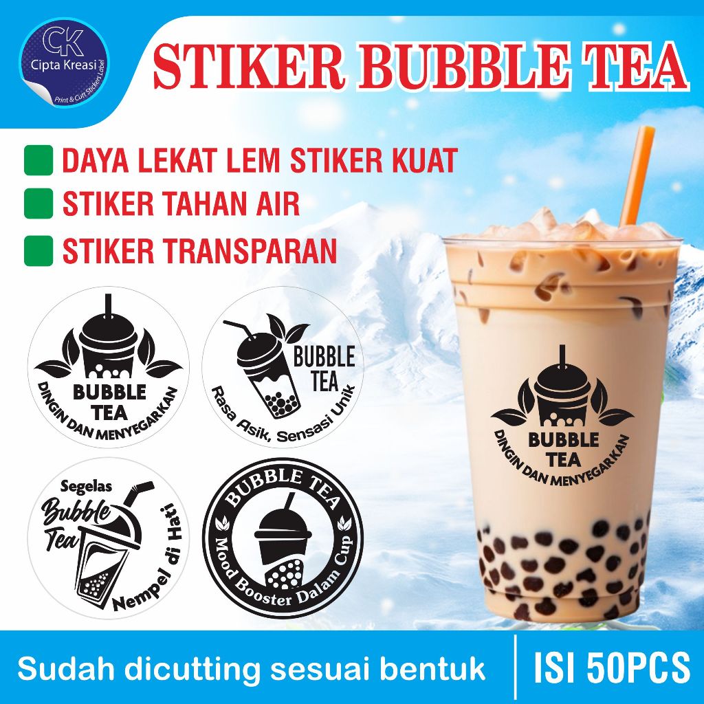 

stiker bubble tea / stiker minuman / stiker transparan / stiker kemasan produk
