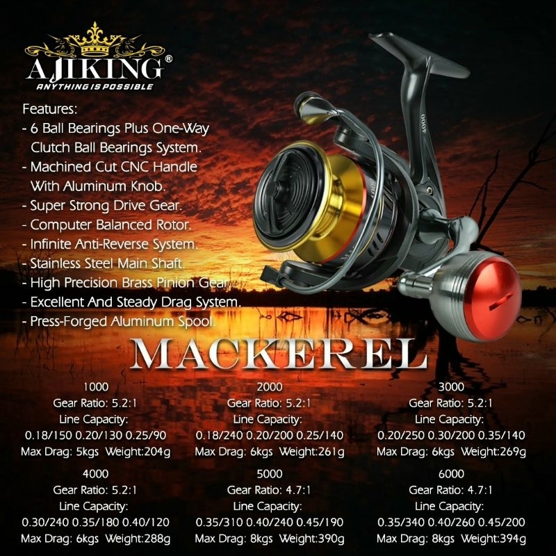 Reel AJIKING MACKEREL 1000 2000 3000 4000 5000 6000 (power handle)